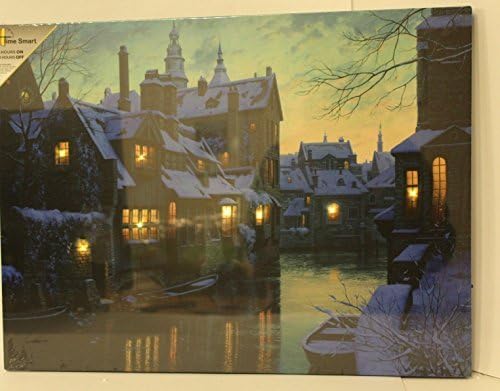 XMAS LED LIGHT UP CANAL Town SCENE CANVAS CHRISTMAS DECORATION PICTURE w TIMER