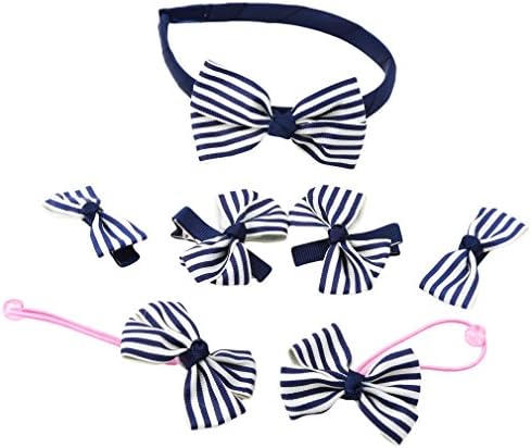 Timetries 7PCS/Set Girls Bowknot Hairpin Headbands Kit Lovely Hair Clip Bow Ribbon Headdress Hair Accessory (Navy Blue)