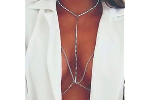 Carufin Sexy Bikini Sujetador Cuerpo Cadena Plata Cruz Pecho Cadena Lencería Cristal Collar Accesorios Joyería Ajustable para Mujeres y Niñas