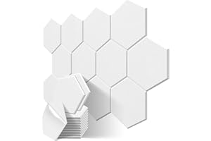 JBER Sechskant-Akustikplatten, schalldichte Schaumstoffplatten, selbstklebend, 35.6 x 30.5 x 1cm, schallabsorbierende Platten hoher Dichte für die akustische Behandlung, Heimbüro, 12 Stück(Weiß)
