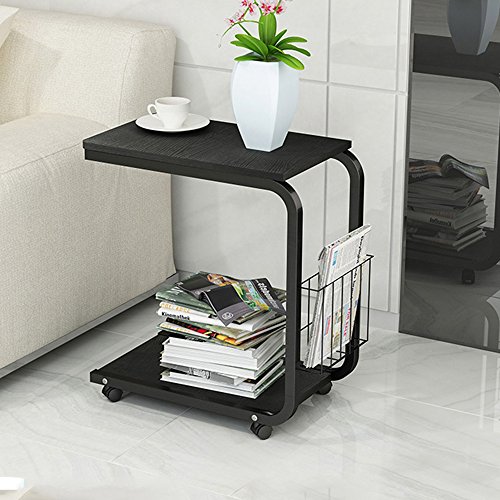 Soges Beistell-Tisch 51 x 30 x 56 cm Laptoptisch Notebookständer mit Rollen zum Bremsen für Notebook, Schwarz - 2