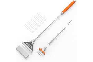 FZONE Raschietto per Alghe per Acquari in Vetro, Lunghezza Regolabile da 19'' a 26'', Kit di Pulizia 2-in-1 con Testa a Spazzola e 5 Lame in Acciaio Inossidabile