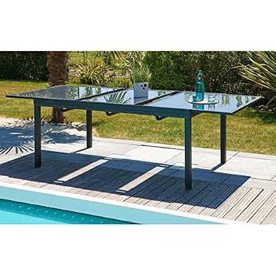 DCB GARDEN Table de jardin Miami rectangulaire noir 8 personnes
