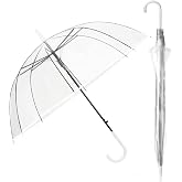 Long Bell Umbrella Transparent Windproof with 8 Fiberglass Ribs Curved Handle Lightweight and Portable Rain Protection Ideal