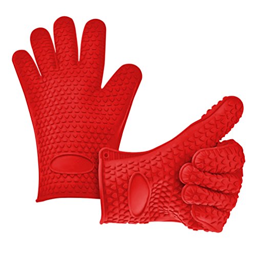 Preisvergleich Produktbild Fieans 1 Paar Erstaunliche Silikone Topflappen Ofenhandschuhe Grilling Gloves Kuehlschrank Handschuhe-Rot