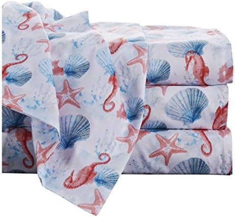 Hedaya Home Fashions Pink and Blue Seahorse Microfiber Sheet and Pillowcase Set, Queen, Pink Seahorse