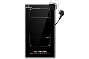 DELITEER Induction Hob 2 Plates with Plug, 3500 W, Built-in Hobs 2 with Frame, Slider Touch Control, Flexible Zone for the Grill, Safety Lock, 9 Power Levels