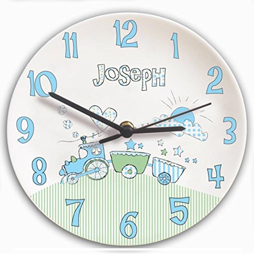 Personalised Whimsical Train Clock - A Perfect Gift For Christening Boy, Baby & Children, Kids, Boys - With Free Personalisation