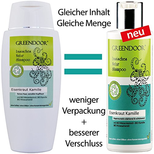Greendoor Natur Shampoo Eisenkraut Kamille 200 ml – für kraftloses Haar, ohne Sulfate, ohne Silikon, ohne Konservierungsmittel, basische BIO Haarpflege, all natural, 100% biologisch abbaubar - 2