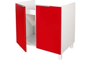 Berlioz Creations Armario de Cocina Sous-evier, Rouge Haute Brillance, 80 x 52 cm