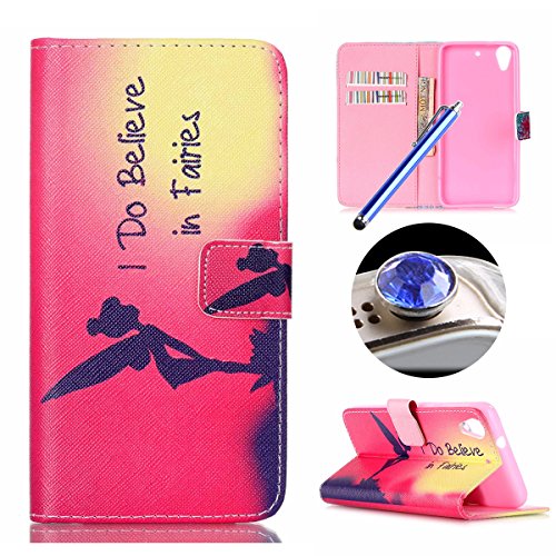 Etche Wallet Case for HTC Desire 626,Leather Case for HTC Desire 626,Creative Fairy Girl Quote Design Magetic Leather Flip Case with Card Holder for HTC Desire 626 with Blue Stylus Pen and Bling Glitter Diamond Dust Plug Colors Random-Fairy Girl