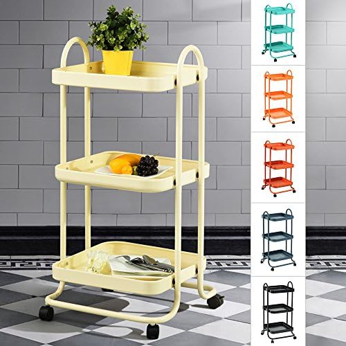 Innovareds Utility 3 Tier Serving Trolley, Storage Units, Colourful Sturdy Rolling Cart, Suitable for Kitchen, Home, Office, Beige