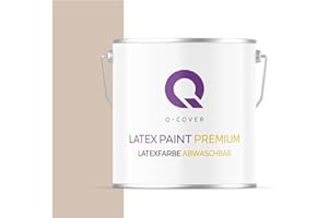 Q-COVER Latexfarbe Abwaschbar 5L (ca.35m2) Mandel Farbton Innenfarbe Wandfarbe Deckenfarbe Klasse 2 Mattfarbe Für Allergiker Scheuerfest Geruchlos Frei Von Voc