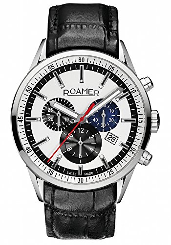 Roamer Men's Quartz Watch with White Dial Chronograph Display and Black Leather Strap SUPERIOR CHRONO