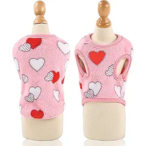 KUTKUT Cute Heart Print Fashion Soft Flannel Fleece Shirt for Small Puppy/Cat,Winter Shirt for ShizhTzu, Toy Poodle, Pug etc (Size: XL, Chest: 50 cm, Back Length: 40 cm)?