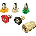 JPT Stainless Steel Multiple Degree Washer Spray Nozzle Tips Quick Pressure Washer Nozzle, 1/4", 5-Pack + Quick Connector 1/4" Brass
