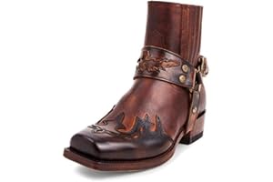 PEKMAR Botas Vaqueras Occidentales para Hombre, Cuero de PU Vintage Puntiagudo Botines de tacón Medio Botas de Combate Botas ecuestres de Montar 38-48,Light Brown,44