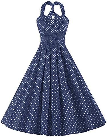 LA LA DRESS Wave point sleeveless halter cross in long section dress holiday dress blue, M