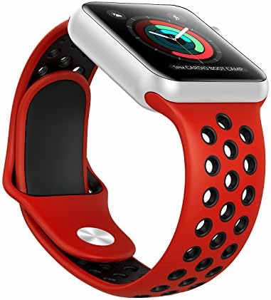 Ausche Apple Watch Strap Silicone Sports Band for iWatch Seriese 3,Seriese 2,Seriese 1,Nike+ Replacement Straps(38mm Red×Black)