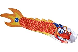 Fenteer 5 Options 70cm Dragon Windsock Carp Flag Kite Streamer Hanging Decor Waterproof Satin Cloth, Red