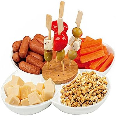 Snack Dish White Porcelain Ceramic Dipping Serving Tray Appetizer Table Plate (Wood Snack Dish)