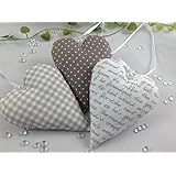 3 Stoffherzen in taupe/sand/weiß