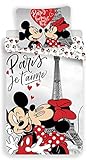 Disney Minnie et Mickey Paris Je t'aime Parure de Lit - Housse de Couette Coton