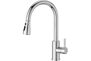 FORIOUS Kitchen Sink Taps Mixer with Pull Out Spray, Swivel Single Handle High Arc Pull Down Stainless Steel Kitchen Faucet, Polished Chrome