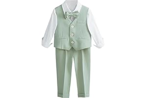 L SERVER Costume Mariage Garcon Mode Gilet + Chemise + Pantalon + Nœud Papillon Ensemble Bapteme Enfant Vetement Ceremonie