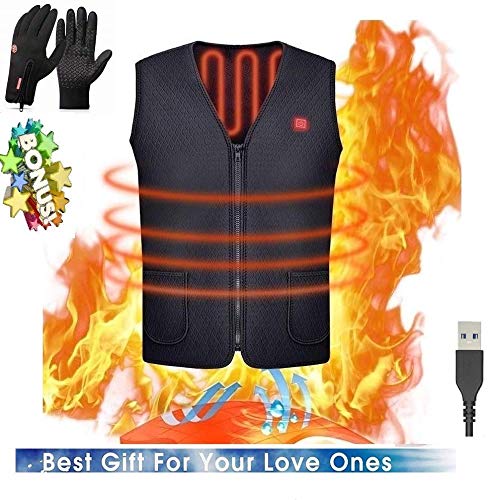 USB Chauffant électrique Gilet Unisexe Chaud Vêtements Embellisseur de Corps Gainant pour extérieur d'équitation Ski Pêche avec,with Une Paire de Gants Chauds GRATUITS