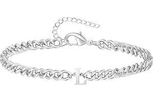 TOLOWOBK Bracelet Homme Femme Gourmette Argent Acier Inoxydable Chaîne Bracelet avec Lettres A à Z Personnalisé Initiale Bracelets Pour Homme Cadeau Noel Anniversaire Pour Papa Maman Mari Fils Couple