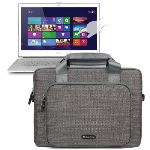 Preisvergleich Produktbild Laptophülle / Evecase 13 Zoll Universal Neoprene Gepolsterte Notebook Briefcase Laptop Schutzhülle mit Anzug-Gewebe / Ablösbaren Träger / Handgriff / Frontfach / Zubehörfächer für Lenovo Asus Acer HP - Grau XL