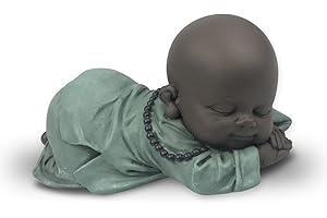 Estatuilla Bonze Ronfleur – Decoración Zen y Feng Shui – para Crear un Ambiente Relajante y Espiritual – Idea de Regalo de la Suerte – Ancho: 11,5 cm – Color: Verde y Marrón – Zen'Light