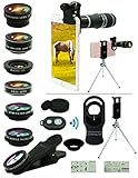 ★ El kit de lentes para cámara móvil más completo 11-en-1 ★ ： Impresionante fotografía móvil para la mayoría de los teléfonos inteligentes. Incluye 8 lentes: 20 lentes teleobjetivo, lente gran angular 0.63X, lente macro 15X, lente ojo de pez 198 °, lente telefoto 2X, caleidoscopio , Filtro de estrella de 4 líneas, filtro CPL.