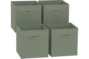 GREATOYAR Juego de 4 Cajas de Almacenamiento, Cajas de Almacenamiento de Tela, Cubos de Almacenamiento Plegables, Cajas de Juguetes Plegables, Cajas de Organización, 31x31x31cm,Verde Oscuro,4 Unidades