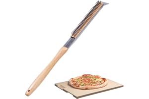 Rocksheat Pizza Oven Brush, 20 Inch Grill Cleaning Brush with Scraper, Heat Resistant Stainless Steel Bristles, Beech Wood Handle, 2 in 1 Pizza Stones Brush, Ooni Ourdoor Pizza Oven Accessories