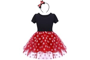 IWEMEK Robe Minnie Mouse à nœud et jupe tutu, avec serre-tête inclus (pour enfant de 1 à 6 ans)