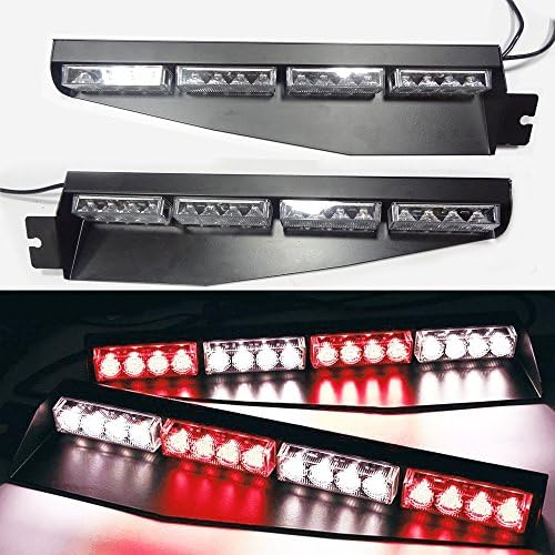 OLSR® Emergency Flashing Warning Beacons, 32 LEDs 48W Light Bar Kit Car Strobe Lights Enforcement Hazard Lights in Car Sun Visor/Windshield (Red+White)