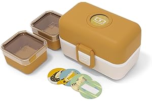monbento - Fiambrera Infantil MB Tresor Moutarde - Lonchera para Niños 3 Compartimientos - Caja de Merienda - Ideal Escuela/Parque - Sin BPA - Segura y Duradera - Amarillo