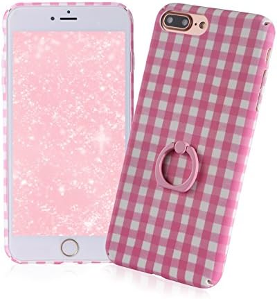 iPhone 7 Plus Case, Ulreon Ultra Slim Thin Lightweight Cute Design 360 Degree Rotating Ring Grip Kickstand Shockproof Protective Anti Scratch for iPhone7 Plus 5.5inch (Pink Checkers)