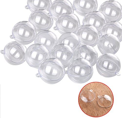 Motivtech 20-Pack Plastic Ball, 40mm/1.57in Fillable DIY Hanging Ornament Clear Baubles for Xmas Tree Party Decoration (8cm/3.15in)