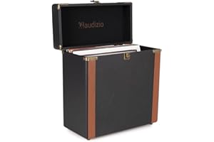 Audizio RC37 - Robuster Plattenkoffer für Schallplatten Aufbewahrung, 30-35 Schallplatten Case - SchallPlattenkoffer für Vinyl Aufbewahrung - Schallplatten Zubehör - Braun