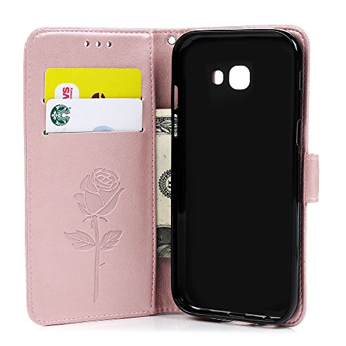 Lanveni A3 2017 Hülle, Handyhülle für Flip Case Cover PU Lederhülle Schutzhülle Magnetverschluss Ledertasche mit Stander Function Brieftasche Card Slot Handy Tasche mit Prägung Rose Cover Design für Samsung Galaxy A3 2017 (Rose Gold) + 1 x Stylus Stift + 1 x Staubdichte Stecker + 1 x Schutzfolie - 3