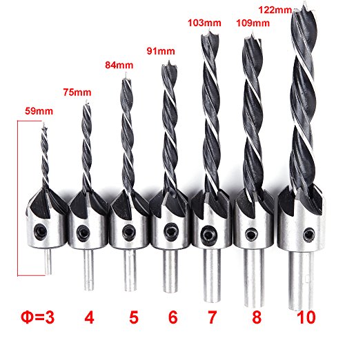 Malayas®Senker Bohrer 7 tlg HSS 5 Flöte Senkbohrer Set Screwdriver Reibahle Holz Metall Aluminium Kunststoff Countersink Drill Werkzeug 3-10mm - 3