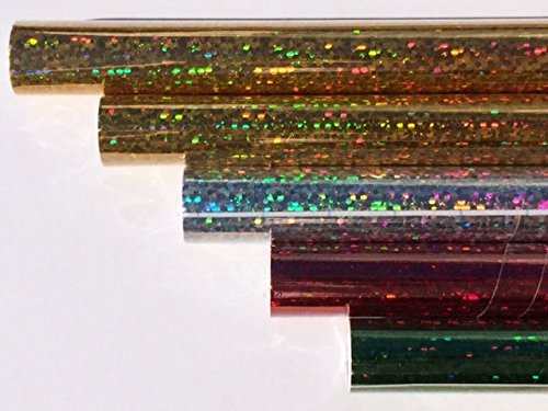 HOLOGRAMMFOLIE, farbig sortiert, 1m x 33cm, selbstklebend 2x gold, je 1x silber, rot, grün