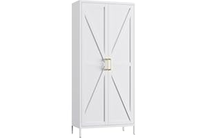 ‎SUPEER SUPEER Metal Cabinet, Multi-Purpose Cupboard, Standing Cabinet with 4 Adjustable Shelves, Kitchen Cabinet, Side Cabinet, Buffet Cabinet for Living Room, Hallway, 180 x 80 x 40 cm (White)