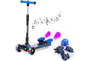 ATAA Patinete Infantil 3 Ruedas Shuttle con Humo Luces LED y música por Bluetooth – Plegable con Manillar Ajustable y Set de protección Incluido