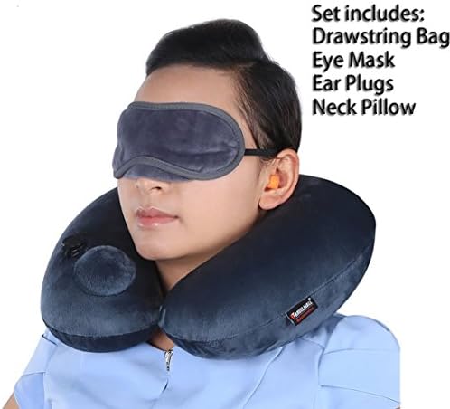 Jumei Travel Pillow Neck Pillow With Goggles Sleep Mask &amp; Ear Plugs Travel 3 Sets for Traveling Airplanes Cars Trains