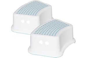 7H SEVEN HOUSE Pack de 2 Escalones Infantiles de 1 Peldaño 35x25x13cm TinySteps Blanco/Azul 7house