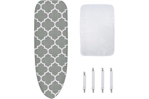 Coptiner Housse de planche à repasser et coussin de rechange 148 x 48 cm avec 4 attaches réglables et maille de protection facile à installer, réfléchissante à la chaleur, gris